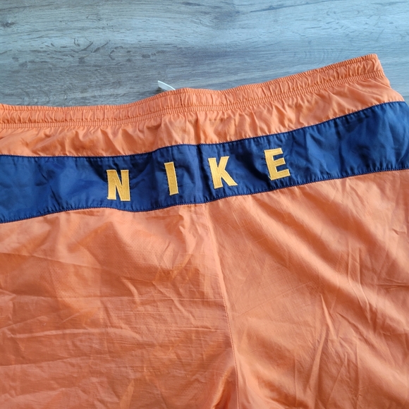 Vintage 90s Nike Trunks with Liner Orange and Blue Spellout Mens Athletic Shorts - Picture 2 of 4